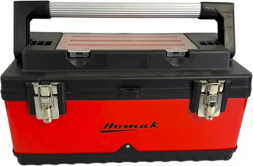 Vista 6 de Homak Caja de herramientas de mano de metal y plástico con mango de aluminio, rojo, 20 pulgadas