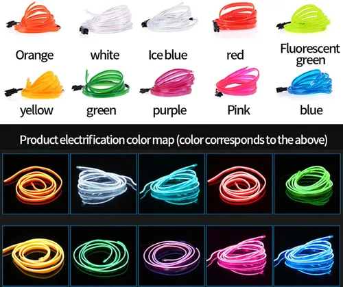 Vista 7 de El - Tira de luces LED de neón para auto, tira de luces LED para interior y exterior de automóvil, cable frío de 12 V para decoración