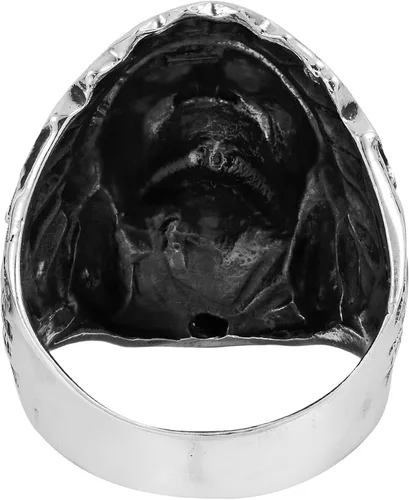 Vista 4 de AeraVida Anillo de plata de ley 925 con diseño de ónix negro y coral rojo reconstruido