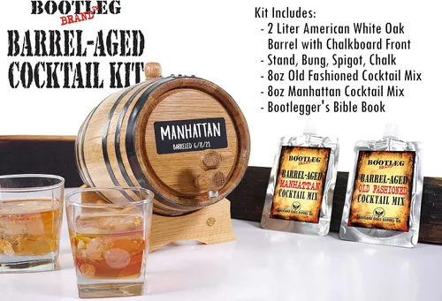 Vista 2 de Kit de envejecimiento de cóctel de barril de whisky de 2 litros, mini barriles de bourbon de 2 litros completos con barril de pizarra frontal