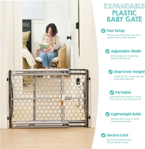 Vista 5 de Regalo Easy Fit - Puerta de plástico ajustable extra ancha para bebé, 1 unidad (paquete de 1)