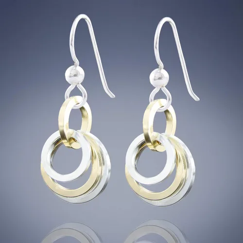 Vista 7 de Delicados aretes colgantes de círculo de metal mixto Aretes colgantes minimalistas de oro laminado de 14K y plata esterlina 925 Regalo