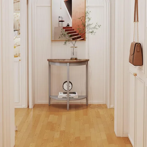 Vista 6 de Acme Justino Half Moon - Consola de madera con estante inferior en roble gris