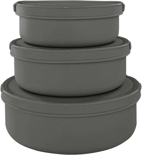 Vista 10 de Juego de 3 cuencos de silicona para almacenamiento de alimentos con tapas, aptos para microondas y congelador Amarillo claro
