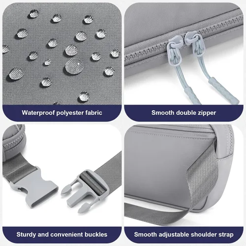 Vista 6 de Riñonera unisex para hombres y mujeres, bolsa de cinturón impermeable, bolsa cruzada con correa ajustable extendida de 54 pulgadas, riñoneras