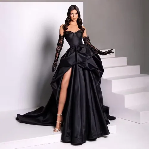 Vista 5 de Sweetheart - Vestido de fiesta de satén largo para mujer, sin tirantes, vestido de noche formal con abertura