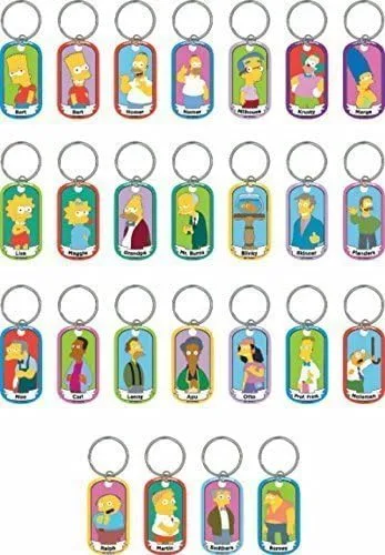 Vista 2 de Simpsons - Juego de 18 placas de identificación para perro, llaveros y collares, con cadenas de bolas