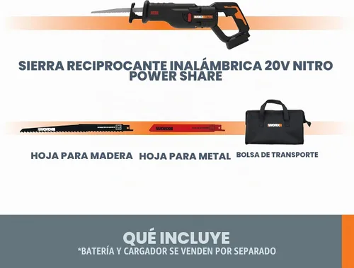 Vista 6 de WORX Sierra recíproca inalámbrica, 20V sin escobillas, WX516L.9