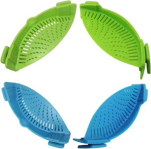 Vista 8 de DaKuan - Colador a presión, 2 paquetes de colador de manos libres con clip, resistente al calor, boquilla para pasta, fideos vegetales, olla y sartén