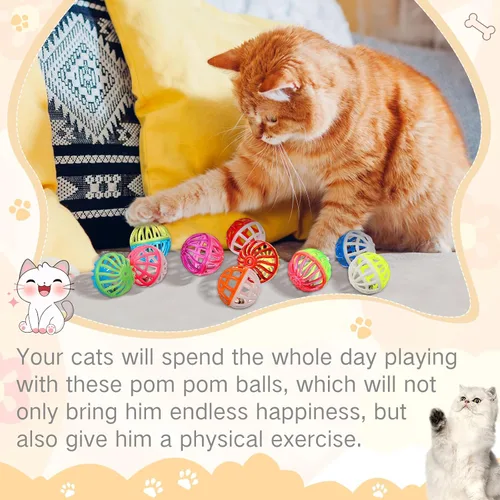 Vista 4 de Silkfly 30 bolas de juguete para gatos con campanas, bolas de plástico para cascabeles para gatitos, juguetes interactivos de persecución