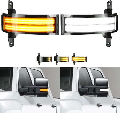 Vista 11 de ROCCS Luces intermitentes de señal de giro blancas DRL LED para espejo lateral de remolque, compatibles con Chevy Silverado GMC Sierra 2014–2019 OEM