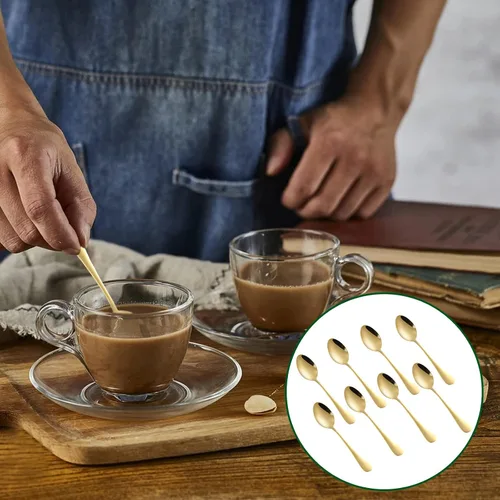 Vista 9 de SourceTon Juego de 8 cucharas de café de acero inoxidable chapadas en oro para postre, azúcar, té, aperitivos (4.9 pulgadas)