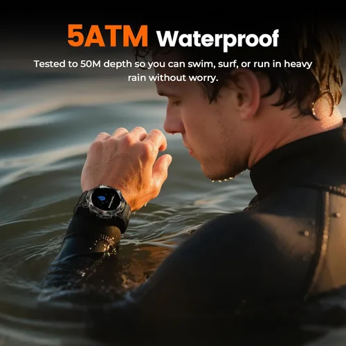 Vista 5 de WalkerFit Reloj inteligente para hombres, pantalla AMOLED redonda de 1.43", 5 ATM resistente al agua, monitor de frecuencia cardíaca y sueño