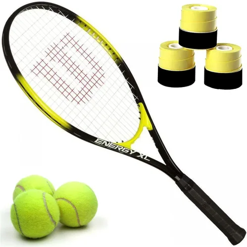 Vista 5 de Wilson Energy XL - Kit de inicio de raqueta de tenis de cuerpo largo de aleación de titanio, viene con un paquete de 3 overgrips y una lata