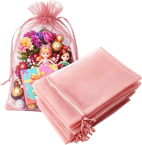 Vista 9 de Juego de 50 bolsas de organza de regalo con cordón azul aguamarina de 4 x 6 pulgadas para baby shower, Navidad, boda, recuerdos de fiesta, despedida