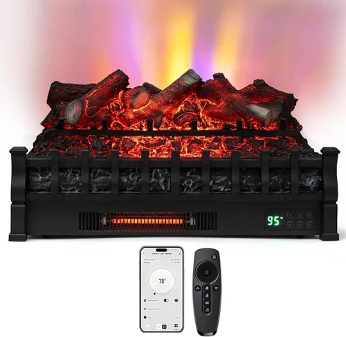 Vista 21 de COSTWAY Juego de troncos para chimenea eléctrica de 26 pulgadas con llama