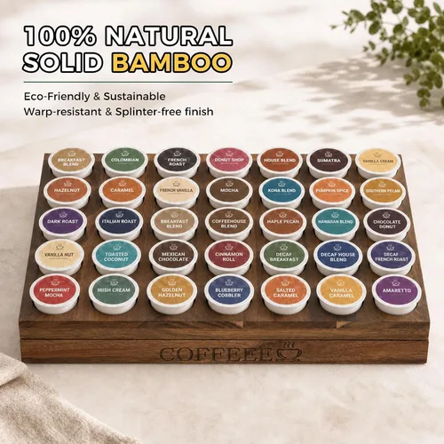 Vista 5 de MinBoo BamBoo - Soporte para tazas K para cajón o encimera, organizador de cápsulas de café, soporte para 35 cápsulas de café, soporte para cápsulas