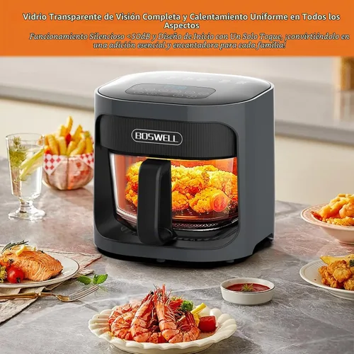 Vista 6 de [Usado] BOSWELL Freidora de aire de vidrio de 4.5 QT, Freidora de aire de 6 EN 1 no tóxica, control de temperatura, panel inteligente de 5 menús Gris