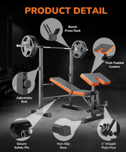 Vista 9 de Juego de banco de pesas multifunción todo en 1, multiposiciones, para levantamiento de pesas, banco de entrenamiento, banco plegable para gimnasio