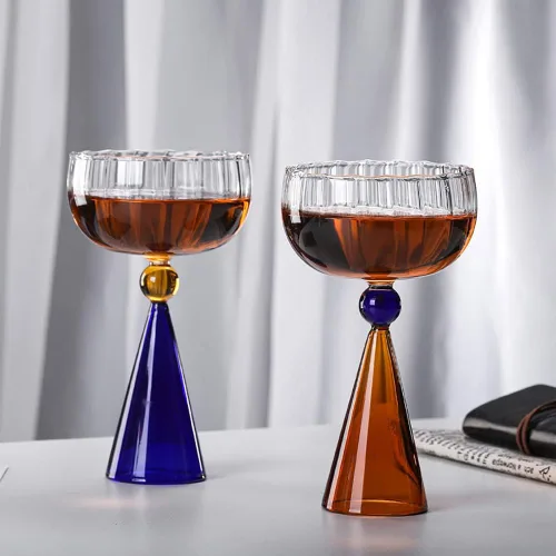 Vista 7 de Juego de copas de vino creativas de grano vertical, copas de champán, cócteles, tazas de café, cristalería para el hogar, bar/fiesta, ámbar b, 2