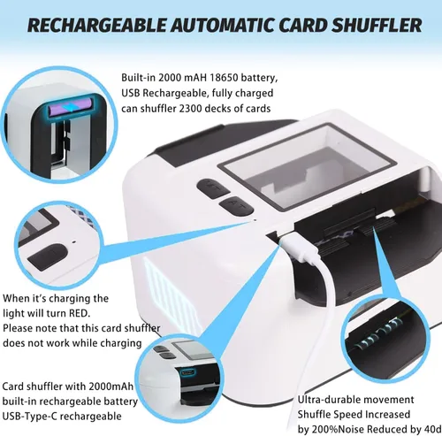 Vista 6 de Barajador de cartas automático recargable, barajador eléctrico de 2 cubiertas para póker, UNO, Yu-Gi-Oh, Blackjack y más
