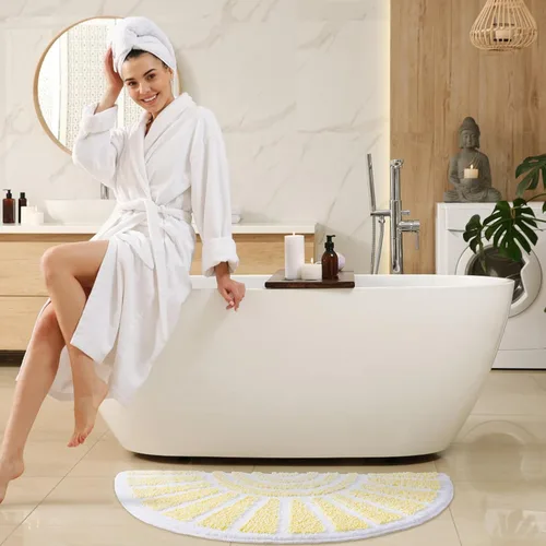 Vista 7 de TRUEDAYS Alfombra de baño beige, medio círculo, bonita alfombra de baño bohemia, suave y esponjosa, absorbente de agua, lavable a máquina