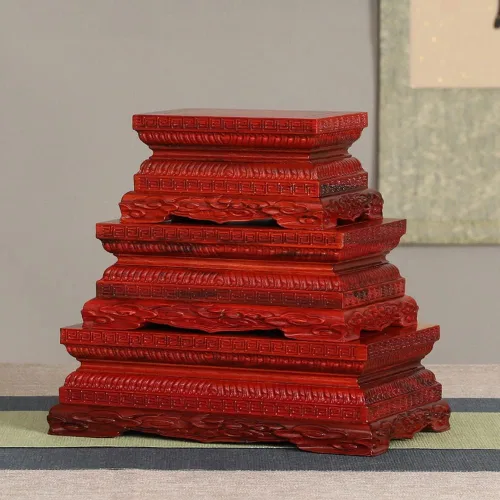 Vista 3 de GOLDY&WENDY Madera Rosewood Lotus Vajra Buda Base Rectangular Tallado Artesanía Pedestal