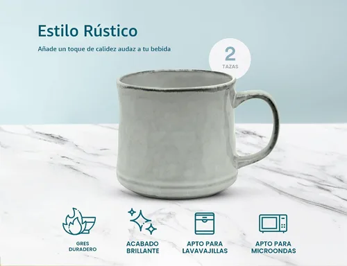 Vista 5 de KooK Tazas de café esmaltadas, de cerámica, aptas para microondas y lavavajillas, 13 onzas, Java/pizarra en círculo, juego de 2