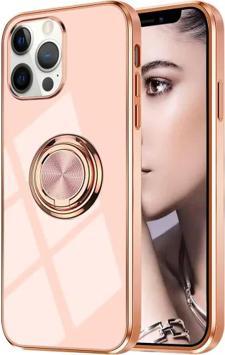 Vista 79 de Compatible con iPhone 11 Kickstand, anillo de rotación de 360 grados integrado con borde de oro rosa brillante que funciona con soporte magnético