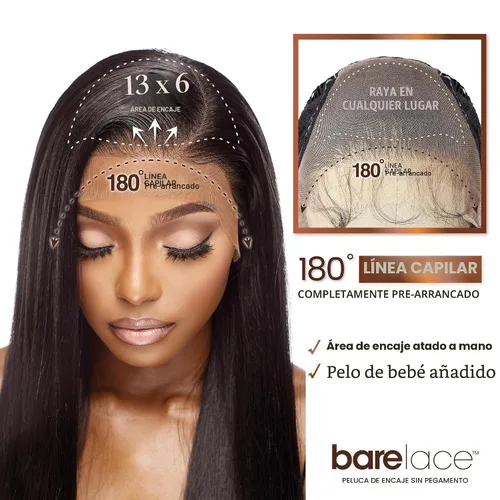 Vista 3 de Sensationnel Pelucas de Encaje Desnudo 13X6 - Unidad 3 Frontal de Encaje Sin Pegamento Sintético 180 Grados Línea Capilar Predepilada (1 JETBLACK)
