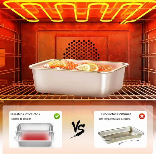 Vista 4 de Onader - Bandeja para lasaña profunda, rectangular de acero inoxidable de 10 x 8¼ pulgadas, bandeja para hornear de metal, apta para horno