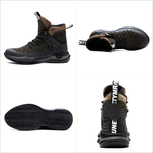 Vista 2 de SYLPHID Botas de acero para hombre, zapatos de seguridad para mujer, zapatos de trabajo antideslizantes, Al66-gris, 7 Women5 Men
