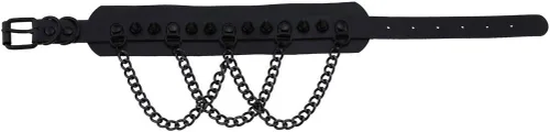 Vista 4 de FM FM42 Gargantilla unisex multicolor de piel sintética con remaches en tono negro con clavos de 3 capas
