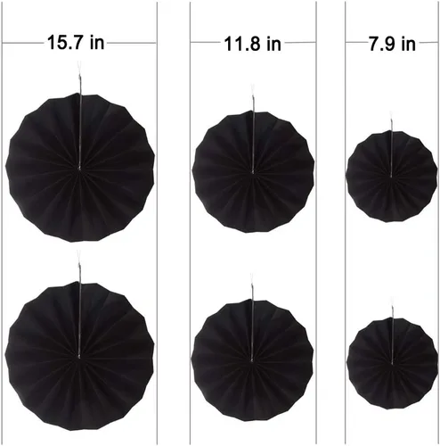 Vista 2 de MOWO Abanicos de papel negro para colgar decoración (negro, 6 piezas)