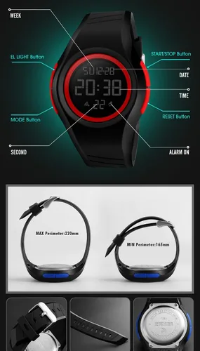 Vista 5 de Fanmis hombres LED digital deportes al aire libre militar verde PU correa impermeable multifunción relojes verde