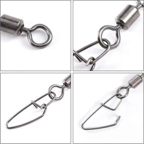 Vista 6 de Goture 100pcs Duo Lock Fishing Swivels Stainless Steel Barrel Ring Snap Fishing Rolling Swivel Ball Free Rotation Swivels Cross-line with Black
