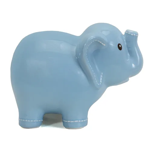 Vista 5 de Child to Cherish Alcancía de elefante cosido de cerámica, azul