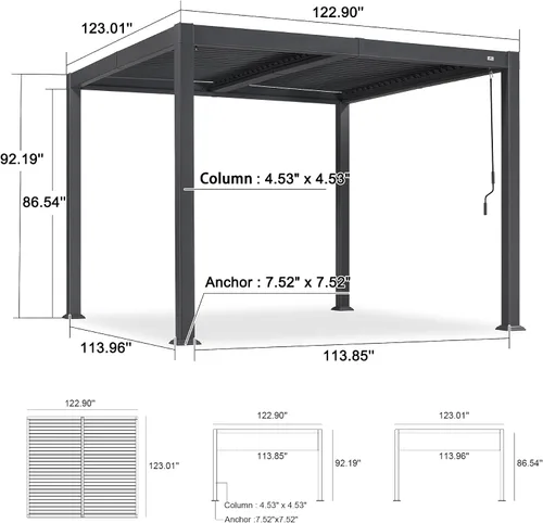 Vista 9 de Pérgola PURPLE LEAF con listones de 10 x 10 pies para exteriores con sistema de drenaje Gris (Grey Frame)