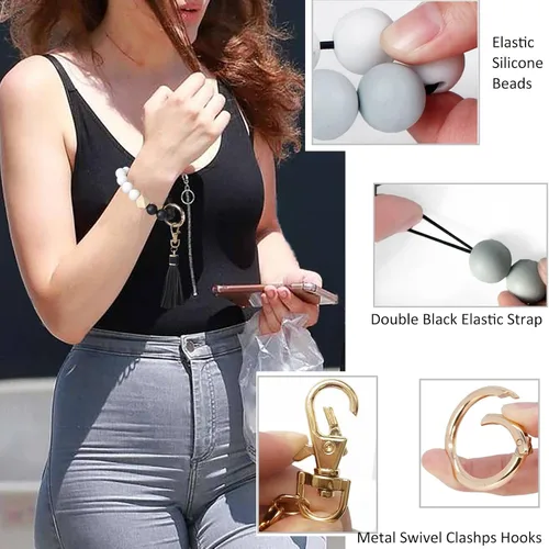 Vista 3 de BIHRTC Pulsera de silicona con llavero de pulsera con soporte de red para mujer