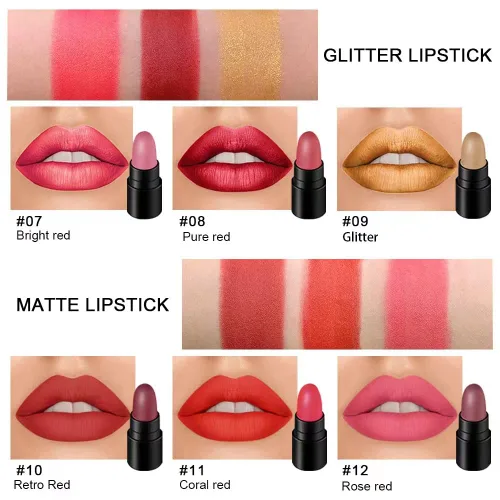 Vista 3 de Paquete de 12 lápices labiales en cápsulas: 3 bálsamos labiales sabor manzana y fresa, 3 lápices labiales de gelatina cambiador de color, 3 mate, 3