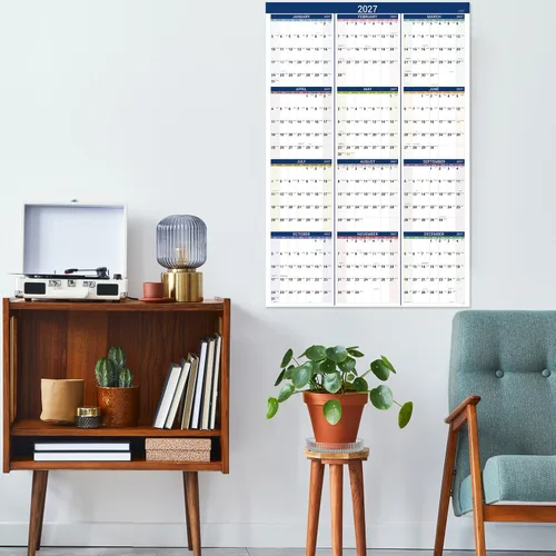 Vista 9 de Calendario anual de pared 2027, enero de 2027 a diciembre de 2027, planificador anual, 34.3 x 22.8 pulgadas (abierto), calendario de pared grande 27