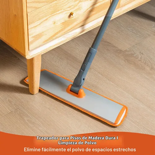 Vista 2 de CLEANHOME - Trapeador plano para madera dura y pelo de mascotas, 4 almohadillas lavables 4 Reusable Microfiber Pads for Wet/Dry Mopping. 180°