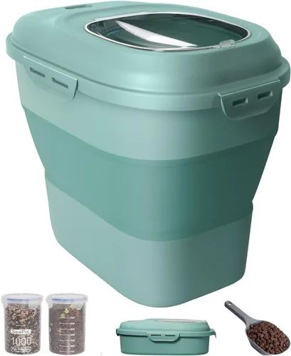 Vista 12 de 30-35 Lbs Contenedor de almacenamiento de alimentos para perros plegable Large Pet Food Storage with Airtight Lids,Wheels,Scoop and 2Pcs Food
