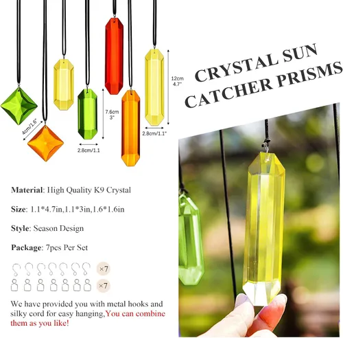 Vista 3 de HDCRYSTALGIFTS 7 piezas de prismas de cristal atrapasoles para colgar en ventanas, atrapasoles de cristal arcoíris colgantes para ventanas