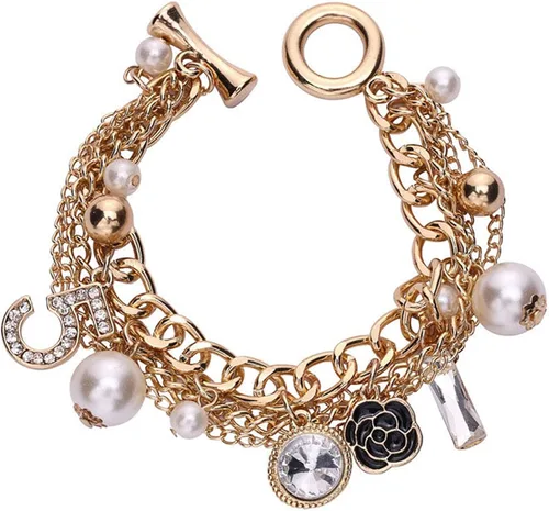 Vista 2 de Pulseras de oro para mujer, pulseras de camelia, regalos para mujeres y niñas, perlas, camelia, número 5
