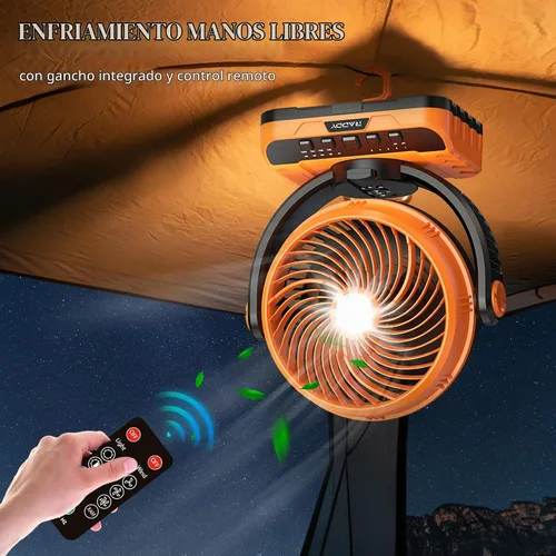Vista 7 de Raddy Ventilador de camping recargable CF5 40000mAh LED luz gancho