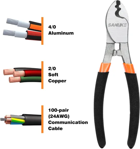 Vista 2 de Sanuke Cortadores de cables, cortador de cable de alto apalancamiento de 6 pulgadas, resistente, multifuncional, corte afilado compacto