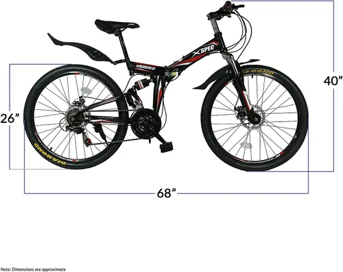 Vista 3 de Xspec Bicicleta de montaña plegable de 26 pulgadas y 21 velocidades para adultos