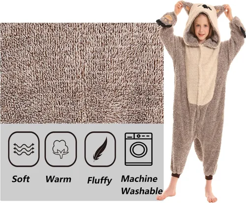 Vista 5 de SimZoo Kids Animal Pajamas, Boy Girls Otter Cosplay Costume Sleepwear, One-Piece Unisex Homewear 4-13Y