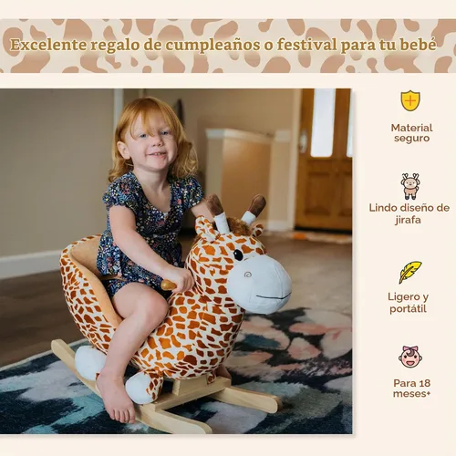Vista 3 de Qaba Juguete de Caballo Mecedor de Peluche para Niños Estilo Jirafa con Canción para 18-36 Meses, Marrón Estilo de caballo mecedora de jirafa